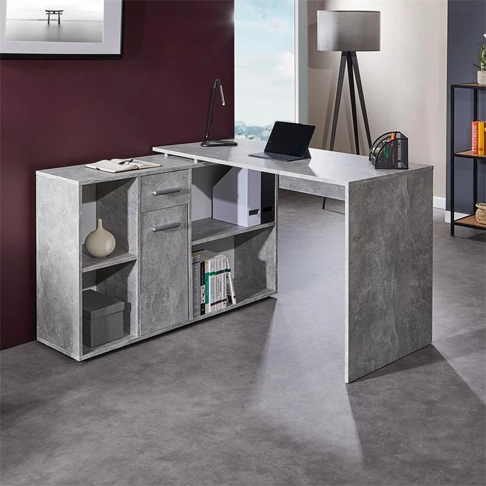 Eckschreibtisch DIEGO Mit Regal In Betonoptik – Bild 2