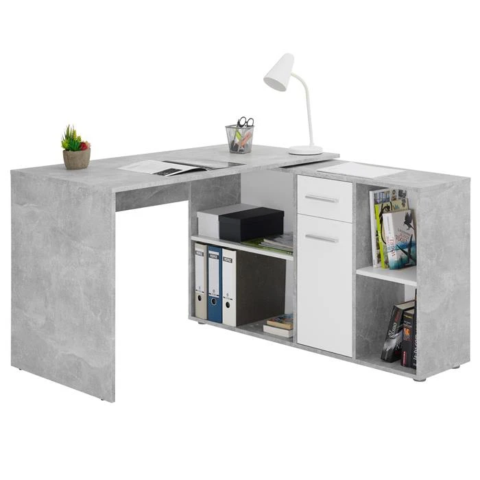 Eckschreibtisch DIEGO Mit Regal In Betonoptik/weiß