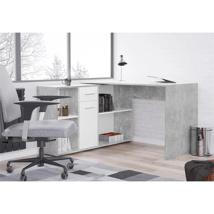 Eckschreibtisch DIEGO Mit Regal In Betonoptik/weiß – Bild 2