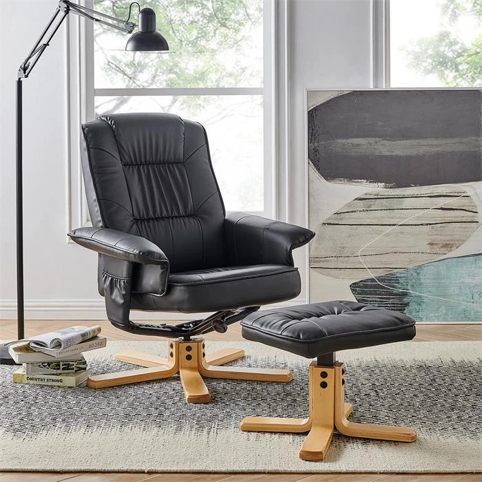 Relaxsessel CHARLY Mit Hocker Und Kunstleder In Schwarz – Bild 2