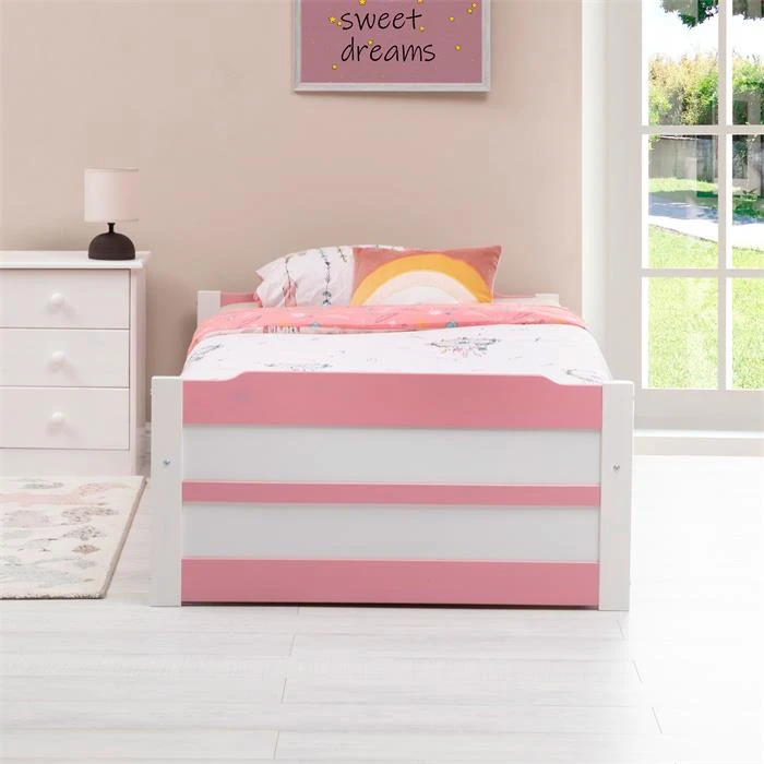 Ausziehbett LORENA 90x190 Cm, Kiefer In Weiß/rosa – Bild 5