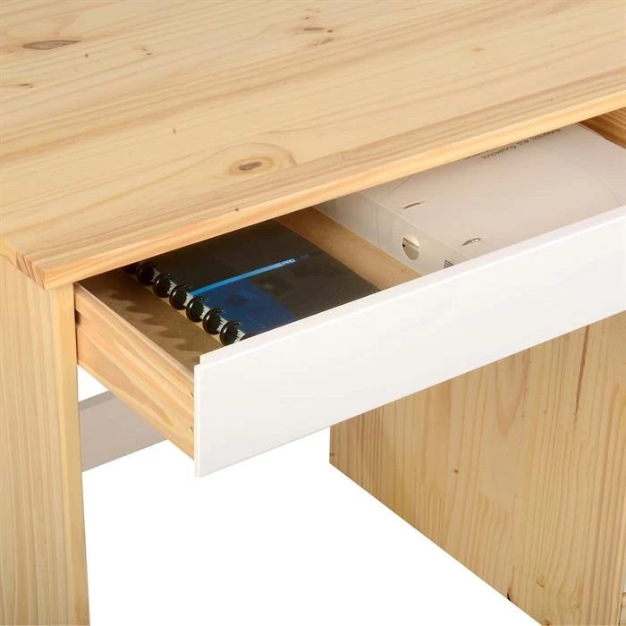 Schreibtisch HUGO In Kiefer Massiv In Natur/weiß Mit 5 Schubladen – Bild 3