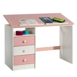 Kinderschreibtisch KEVIN Neigungsverstellbar Weiß/rosa
