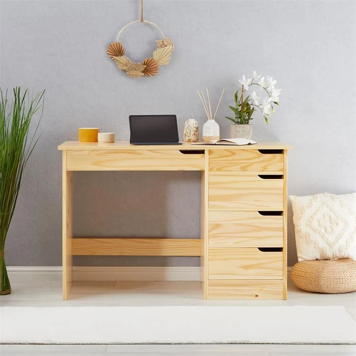 Schreibtisch HUGO In Kiefer Massiv In Natur Mit 5 Schubladen – Bild 2