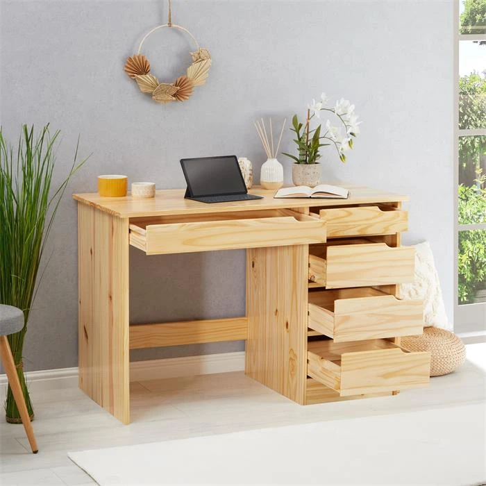 Schreibtisch HUGO In Kiefer Massiv In Natur Mit 5 Schubladen – Bild 6