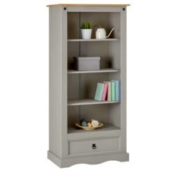 Bücherschrank TEQUILA, Kiefer Massiv Grau/braun, Mexiko