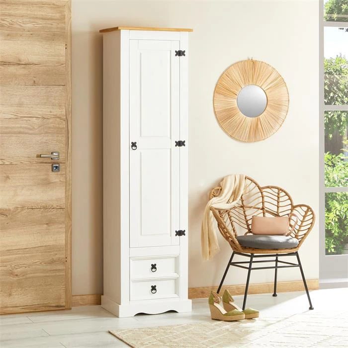 Schuhschrank TEQUILA, Kiefer Massiv Weiß/braun, Mit 2 Schubladen Und 8 Fächer, Mexiko – Bild 3