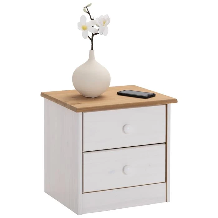 Nachttisch RONDO Aus Kiefer Mit 2 Schubladen, In Weiß/braun