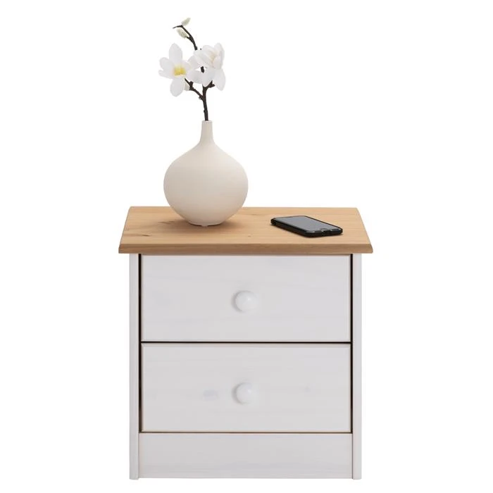 Nachttisch RONDO Aus Kiefer Mit 2 Schubladen, In Weiß/braun – Bild 2
