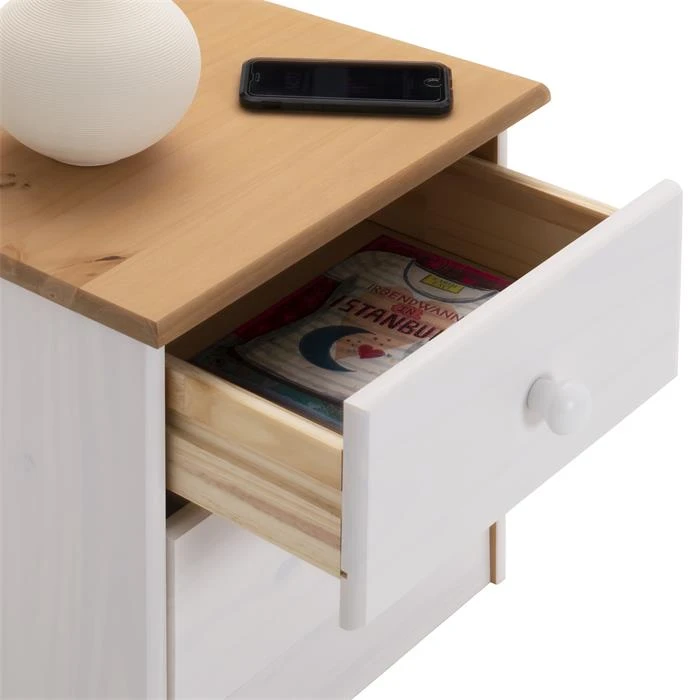 Nachttisch RONDO Aus Kiefer Mit 2 Schubladen, In Weiß/braun – Bild 3