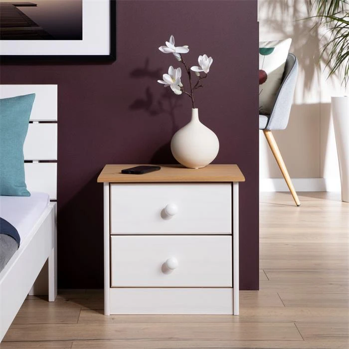 Nachttisch RONDO Aus Kiefer Mit 2 Schubladen, In Weiß/braun – Bild 5
