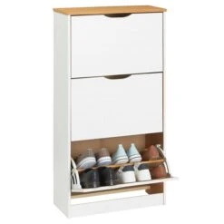 Schuhschrank BASIL Mit 3 Kipper In Weiß/braun, Kiefer Massiv