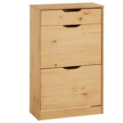 Schuhkipper BASIL Mit 2 Kipper In Braun, Kiefer Massiv