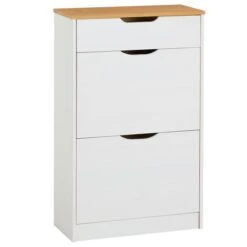 Schuhkipper BASIL Mit 2 Kipper In Weiß/braun, Kiefer Massiv