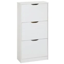 Schuhschrank BASIL Mit 3 Kipper In Weiß, Kiefer Massiv