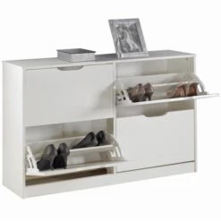 Schuhschrank BASIL Mit 2x2 Kippern In Weiß, Kiefer Massiv