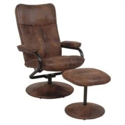 Relaxsessel DAKOTA Mit Hocker Und Stoffbezug Im Wildleder Look / Braun