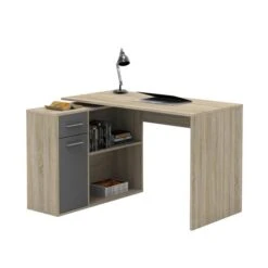 Eckschreibtisch LENA Mit Regal In Sonoma Eiche/grau