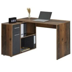 Eckschreibtisch LENA Mit Regal In Old Style/Beton Dunkel