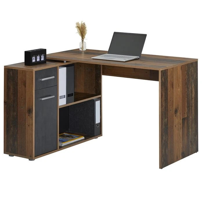 Eckschreibtisch LENA Mit Regal In Old Style/Beton Dunkel