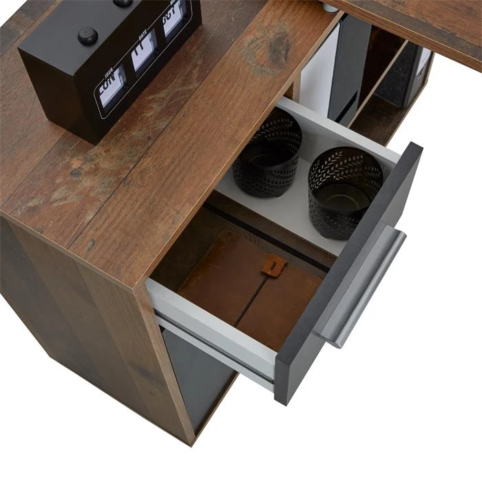 Eckschreibtisch LENA Mit Regal In Old Style/Beton Dunkel – Bild 4