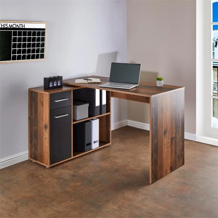 Eckschreibtisch LENA Mit Regal In Old Style/Beton Dunkel – Bild 2