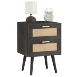 Nachttisch WAMAN Mit 2 Schubladen, Schwarz