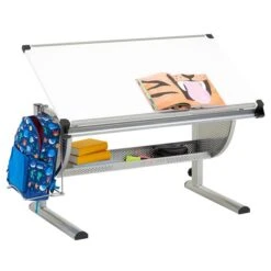 Kinderschreibtisch SARI, Neigbar Und Höhenverstellbar In Weiß/alu