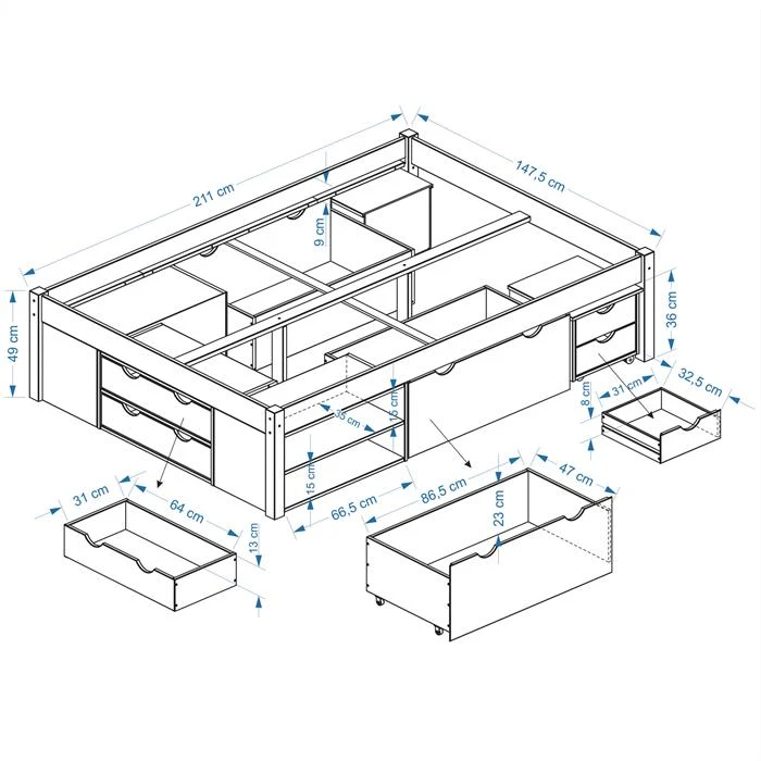 Bett Mit Stauraum SABRINA 140x200 Cm, Kiefer Massiv In Natur – Bild 4